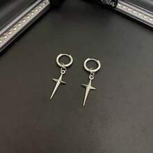 قلادة وأقراط من الفولاذ المقاوم للصدأ بتصميم نجمة الصليب ثلاثية الأبعاد للرجال، تصميم بسيط، أقراط صليب عصرية متعددة الاستخدامات، مناسبة للاستخدام اليومي والهيب هوب