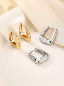 1 Pair Minimalist Square Copper Hoop Earrings, Elegant Understated Style, Suitable For Women's Daily Wear