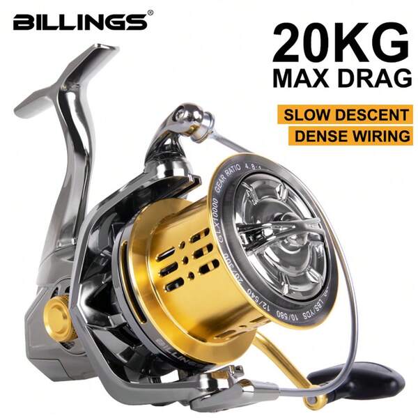 BILLINGS Spinning Reel,8000-14000 Series Saltwater Spinning Reels,20Kg Max Drag,Ultra Smooth Powerful Surf Fishing Reel,CNC Aluminum Spool With Braid-Ready,6+1BB For Long Casting Fishing