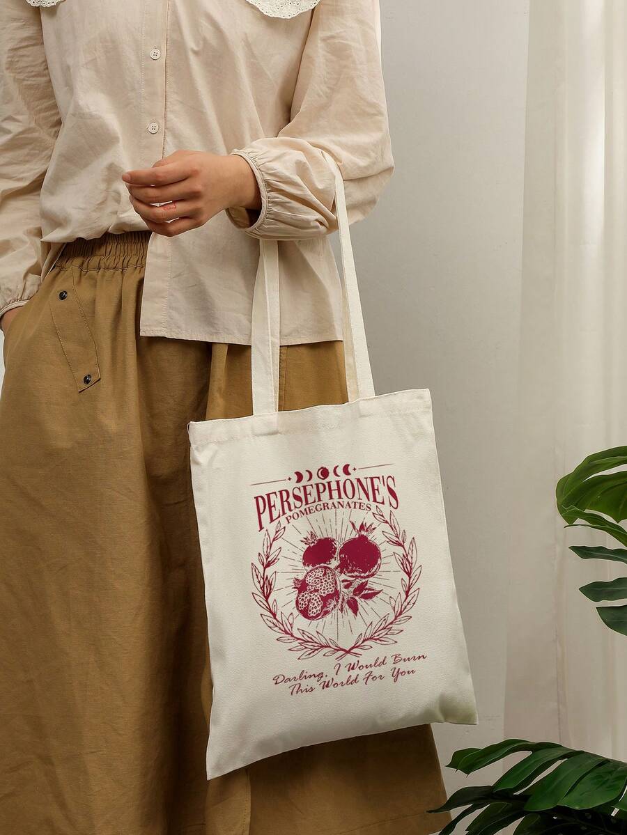 1 Pc Persephone's Pomegranates Pattern Tote Bag Shoulder Bag For Travel Daily Commute Women's Shopping Bag, Best Gift For Her,  Folding Shoulder Bag Summer Beach Holiday Bag Travel Gift For Man Woman