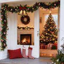 1pc 196.06 Inch Christmas Santa Claus, Gingerbread Man, Snowman Metallic Red, Green, Gold Twisted Ribbon Decor, Includes Shiny Ornaments, Plastic Christmas Tree And Party Supplies, Indoor Outdoor Holiday Decoration