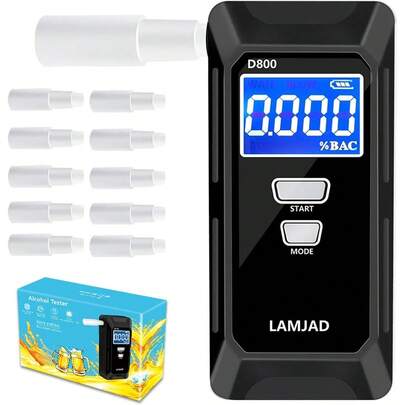 Breathalyzer, Professional Alcohol Tester With Digital LCD Screen, Semiconductor Sensors And 10 Mouthpieces, -Specific Alcohol Meters For Personal And Professional Use (D800)