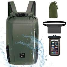 20L Waterproof Backpack Dry Bag - Waterproof, Suitable For Kayaking, Boating, With Waist Pack, Phone Case, Lightweight, Floatable, Suitable For Kayaking, Hiking, Heavy Duty Roll Top Backpack, Suitable For Travel, Kayaking, Boating, Camping, Rafting And Fishing, Large Capacity Travel Bag For Sports & Fitness, Unisex, Durable Waterproof Swim Bag, Waterproof Beach Bag - Army Green - View 1