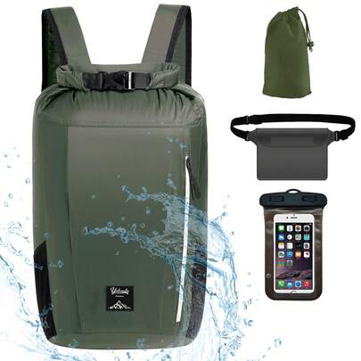 20升防水背包干袋 – 防水，适用于皮划艇、划船，带腰包、手机套，轻便，可漂浮，适用于皮划艇、徒步旅行，重型卷口徒步背包，适合旅行、皮划艇、划船、露营、漂流和钓鱼等运动，运动健身大容量旅行包，男女通用，旅行必备耐用游泳包，防水沙滩包