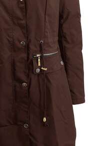 Women's Long Sleeve Fleece Hooded Cardigan, Button-Up Long Casual Jacket With Pockets, Warm Lining For Autumn/Winter - Coffee Brown - View 5