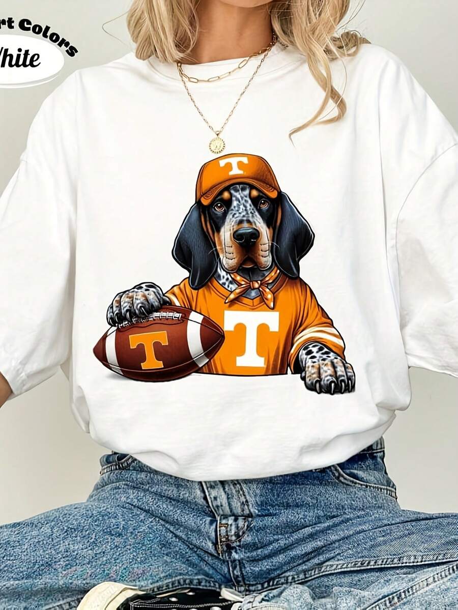Tennessee Volunrs Game Day 220g Pure Black Cotton Short Sve T-Shirt Is The Best Gift For , Best , RelaT.S, Let Them Feel Cool And Comfortable In Summertops WoM.En Fall OutfiT.S For WoM.En VaC.Ation OutfiT.S WoM.En Halloween Costume - 白色 - 查看 1