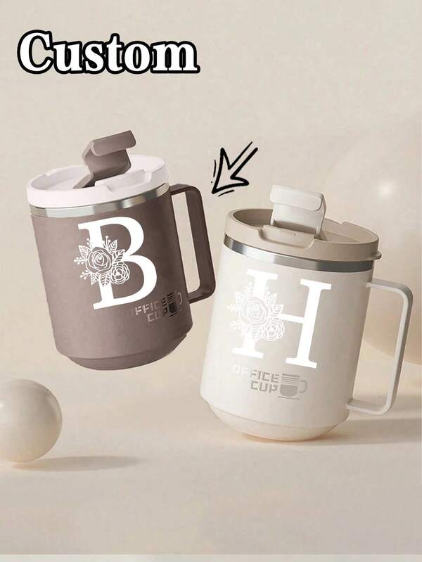 1 pieza Taza de café personalizada de acero inoxidable aislada de 12 onzas con asa, taza de viaje de doble pared al vacío, taza con tapa deslizante, taza aislada de doble pared, a prueba de fugas y escaldaduras para leche y café, gran capacidad, vajilla de cocina para que estudiantes y adultos usen en casa, escuela, oficina, campamento, picnic, brunch