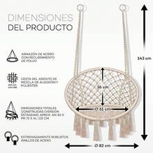 Colgante hasta 150 kg| Columpio para Colgar en Exterior e Interior| Hamaca con Cuerda, Cojines y Flecos| Kit de Suspensión para Jardín, Terraza, Balcón (Beige) - Beis - Ver 4