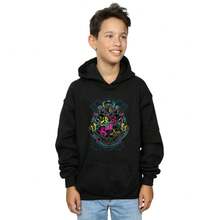 Harry Potter Boys Neon Hogwarts Crest Hoodie (Black) - Coffee Brown - View 1