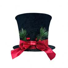 Christmas Tree Topper Hat Decorative Bow Top Hat Christmas Tree Decoration For Holiday Home Decor - Black - View 6