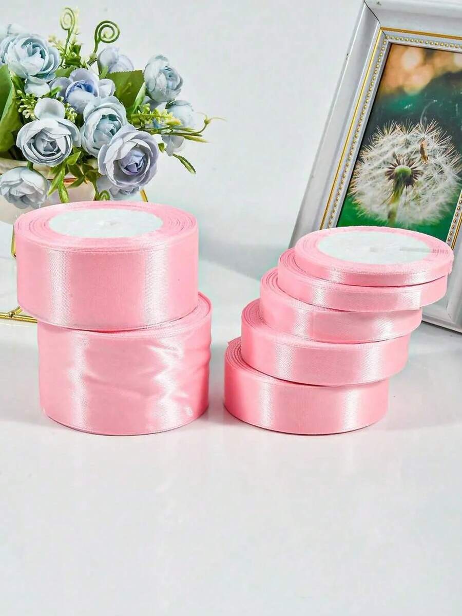 1 Roll Polyester Satin Ribbon, Suitable For Gift Boxes, Candy Boxes, Cake Boxes, Flower Decoration (Machine Dyed, Slight Color Difference) - Pink - View 1