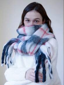 1 szt. damski szalik w kratę trójkolorową w paski, swobodny, ciepły, wygodny, minimalistyczny design, odpowiedni do domu, na zewnątrz, na randki, dojazdy do pracy, uniwersalny