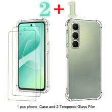 Combinación de 1 + 2: 1 Funda transparente y amortiguadora de golpes + 2 películas de vidrio templado para teléfonos móviles. Fundas de teléfono transparentes a prueba de golpes en las cuatro esquinas, fundas de teléfono de TPU. Fundas de teléfono resistentes a los golpes (resistencia al impacto de grado militar), fundas de teléfono delgadas y ligeras