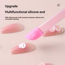 1 szt. czarna wielofunkcyjna pęseta do zdobienia paznokci z silikonową końcówką, dwustronna naklejka na paznokcie i chwytak do kryształków, narzędzie do przedłużania rzęs - Wielokolorowe - Zobacz 4