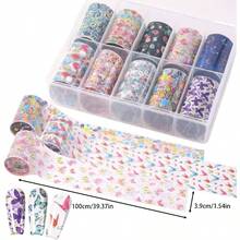 Print Nail Art Foils Transfer Stickers 10Pcs Print Nail Foils Adhesive Decals Nail Art Supplies Laser Starry Sky Paper Manicure Accessories Women Fall Nail Art Decorations - 彩色 - 查看 3