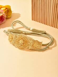 1 Stück eleganter orientalischer Braut-Taillengürtel, Cut Out geschnitztes Blumenmuster, vergoldet, arabisches Hochzeitskleid Accessoire