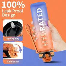 Bottle With Straw, 32oz Sports Motivational Bottle With Time Markings To Drink Carry Strap Clean Brush, 1L, Tritan, LeakProof Women Men Gym Fitness Outdoor 1 Pack