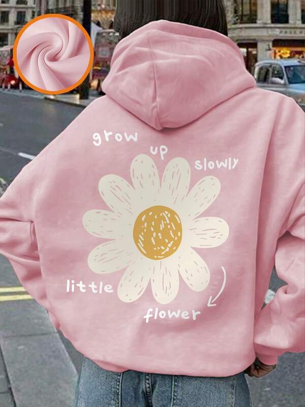 1pc Girls Casual Printed Pullover Hoodie Sweatshirt, Thermal Lined, Long Sleeve, Autumn/Winter