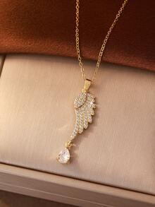 1pc Fashionable Luxury Tassel Waterdrop Wing Peacock Pendant Necklace, Exquisite Zirconia Inlaid, Versatile Women Sweater Chain