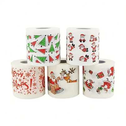 1/2/5pcs Festive Toilet Paper - Santa & Holiday Design, Disposable Napkins Bathroom, Dinner & Holiday Celebrations, Bathroom Decorations