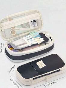 Macaroon Color Splicing Pencil Case, Stationery Box, Storage Bag, Gift , Students, Boys And Girls Back To School,Back To School,School Supplies,Pencil Pouch,School Bag - 綠色 - 查看 2