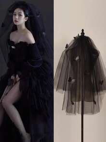 1 件哥特式黑色面纱头饰，新娘婚礼派对摄影道具配件