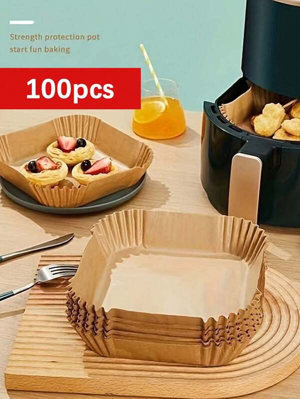 100pcs Non-Stick Air Fryer Liners - Premium Paper Single Sheets With Ridged Edges For Secure Cooking, Easy Cleanup & Healthy Cooking - Multi-Use For Baking, Roasting, Microwaving - Ideal For Home & Commercial Kitchens, Air Fryer Accessories, Kitchen Essentials, Pleated Design, Foodsafe Material, Professional Chefs, Baking Essentials, Durable Material, Meal Preppers