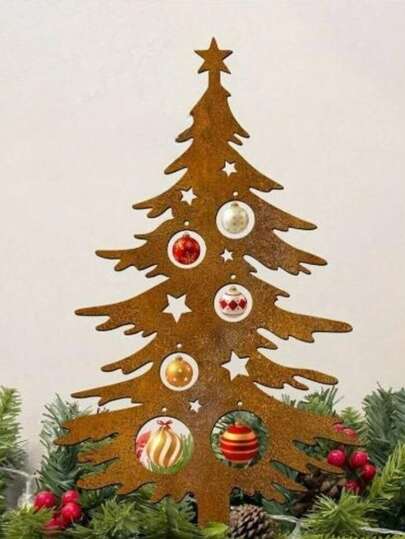 1 Peça Árvore de Natal de Ferro Decoração de Jardim, Decoração Externa, Com Estrela e Design Decorativo, Adequado para Pátio, Gramado, Varanda ou Cerca, Decoração de Casa e Jardim para Feriados, Decoração de Natal - O Pendente da Bola Redonda Não Está Incluído