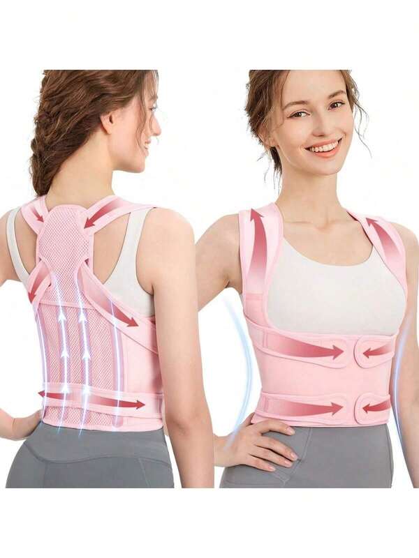 Ceinture de soutien dorsale rose pour hommes et femmes, conçue pour améliorer les épaules arrondies et la posture voûtée. Elle comporte des sangles de soutien à pression invisible réglables, convenant à ceux qui restent assis pendant de longues périodes, avec un design confortable idéal pour l'amélioration de la posture, le bas du dos et la santé de la colonne vertébrale (cadeau pour maman, épouse)