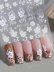 Adesivos de unha de pétala de renda 5D 2 peças, damasco branco, retrô, margarida, flor, pétala, folhas, estilo boêmio, faça você mesmo, Y2K, elegante, moda inverno, primavera, decalques de esmalte em gel autoadesivos, sliders, charme, salão, decoração de arte de unha