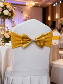 5/10pcs Elastic Metallic Chair Sash With Buckle, Stretch Chair Tie With Sequin Decor, Satin Bow Chair Sash For Wedding, Hotel, Party Decoration