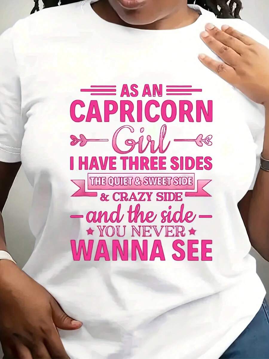 Women'S Capricorn Zodiac T-Shirt, Zodiac Lovers Shirt,  Casual Wear Round Neckline, Comfortable Fit, Home Wear, Stylish Print, Printed Shirt,   Birthday Or Housewarming Gift For Capricorn Women,220g