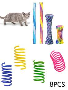 Juguete de rebote con resorte autónomo de plástico de colores para gatos, 2/4/8/10/12/14/20/30/40/50/60 piezas, juguete creativo para gatos que mantiene la salud, juguete interactivo y duradero de plástico resistente para golpear, morder, cazar, juguete para gatitos, regalo del Día de San Valentín para gatos/perros