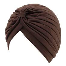 Conjunto de turbante de mujer con textura arrugada y tono sólido - Duo de tocado ajustable inspirado con forro transpirable, envoltorio bohemio y gorras de capa base para comodidad y versatilidad de estilo durante todo el día, gorro para dormir - Multicolor - Ver 2