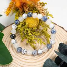 Lapis Lazuli And White Turquoise Handmade Beaded Bracelet For Men And Women For Sleep And Stress Relief, Elastic Homeopathic Insomnia Relief Jewelry Gift - 1 Pc - 藍色 - 查看 2