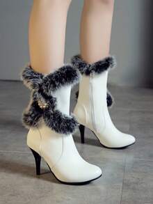 Chunky Heel Waterproof Platform Short Boots For Women, Comfortable & Sexy, New Thick Sole Waterproof Platform Boots For Runway - White - View 6