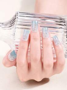 64pcs Shiny Nail Stickers Set, Autumn/Winter Blue Butterfly Ombre Nail Art Stickers, Easy To Use, Salon Quality, Women Home DIY Nail Decals, Gift For Girls Nails - Multicolor - View 7