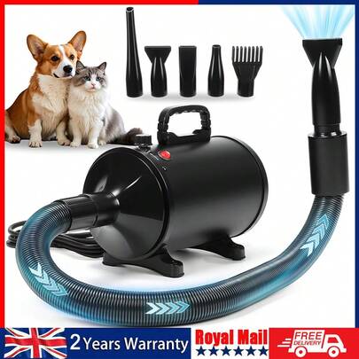 OYAJIA Dog Hair Dryer, 2800W Pet Grooming Hair Dryer, Stepless Speed Dog Blaster Dryer, High Velocity Dog Dryer Pet Dryer Blower With 5 Different Nozzles,Dogs Dryer Grooming Fast Drying,Low Noise Hair Dryer For Dogs Cats (Black)