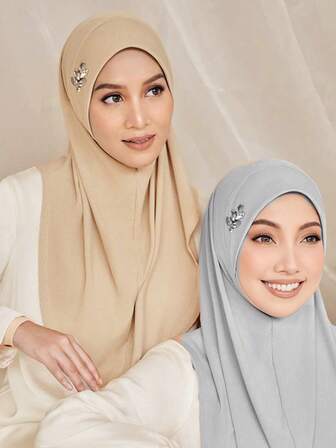 1件装即戴式头巾，女士纯色加大码弹力便捷头巾，适合搭配连衣裙