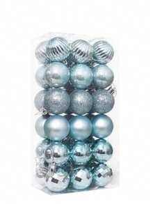 4cm/36 pezzi Palline di Natale, finitura lucida e opaca, colori assortiti - Azzurro chiaro - Visualizzare 4