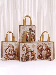 Set de 1 pungă cadou cu tematică de Crăciun aurie, pungi din material nețesut, pungi tote, pungi cadou de sărbători cu tonuri calde de aur și fulgi de zăpadă, decorate cu Moș Crăciun vesel, fulgi de zăpadă strălucitori, flori de Crăciun etc. Fiecare pungă are un mâner auriu confortabil, potrivit pentru întâlniri de familie.