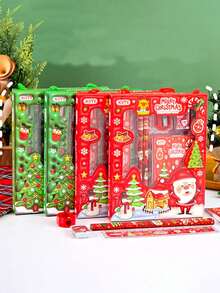Christmas Gift Stationery Set - 6-Piece Portable Pencil Case With Santa, Reindeer And Holiday Designs - Perfect For Students And Office Use - Perfect Christmas Gift, Holiday Design, Durable Plastic, Stationery Gift Box, Calligraphy And Stationery Set, Stationery Countdown Calendar, Christmas Pens, Stationery Set, Pens, School Stationery, School Supplies, Stationery Projects, School Accessories