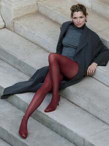 女士酒红色超薄时尚连裤袜，透明一体式塑形紧身裤，优雅日常弹力长袜，精致修身打底裤，圣诞礼物 - 酒紅色 - 查看 2