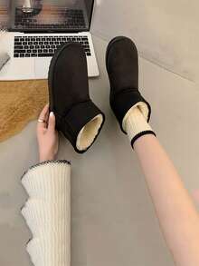 1 双女式短款雪地靴，2025 年新款冬季保暖毛绒内衬踝靴，防滑休闲百搭 - 黑色 - 查看 6