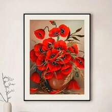 1pc 5D DIY Diamond Painting Kit, Full Drill Round Acrylic Mosaic Artwork, Red Flower Design, Ideal Home Decor And Gift For Friends