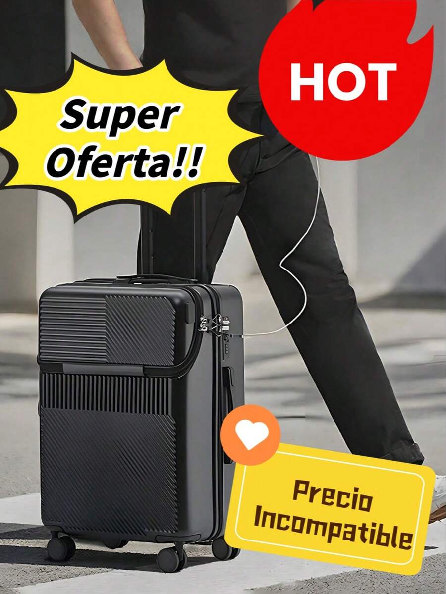 1 pieza Maleta de mano multifuncional de 20 pulgadas con apertura frontal: Conveniente y eficiente de usar en cualquier momento, carcasa rígida resistente a los golpes, carga segura y comunicación, movilidad suave y silenciosa, diseño de doble cremallera para una excelente accesibilidad, libera las manos para viajar, impresionante espacio interior, ideal como regalo para Navidad, San Valentín, Año Nuevo 2025, esencial para viajes de invierno. Adecuado para viajes de negocios, viajes de corta duración y transporte estudiantil. - Negro - Ver 1