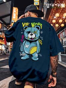 Shirt Oversized Streetwear Printed Angel Bear T-Shirt REF 7017 FLUXOGEEK - 藏蓝色 - 查看 5