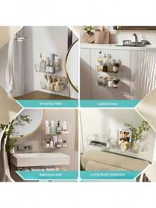 1 pieza Estante de almacenamiento transparente para baño con agujeros de drenaje - Bandeja de bañera de plástico duradero, de secado rápido y fácil de limpiar, cesta de ducha adecuada para uso en el baño, diseño montado en la pared, almacenamiento y organización del baño, accesorios de baño, estante.