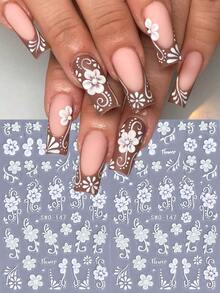 Adesivos de unha de pétala de renda 5D 2 peças, damasco branco, retrô, margarida, flor, pétala, folhas, estilo boêmio, faça você mesmo, Y2K, elegante, moda inverno, primavera, decalques de esmalte em gel autoadesivos, sliders, charme, salão, decoração de arte de unha