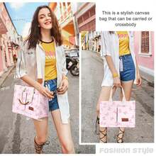 Canvas Tote Bag For Women With Pockets Crossbody Bag Tote Shoulder Handbags Casual Work Bags Everything Tote Bag - 粉紅色蝴蝶結 - 查看 2